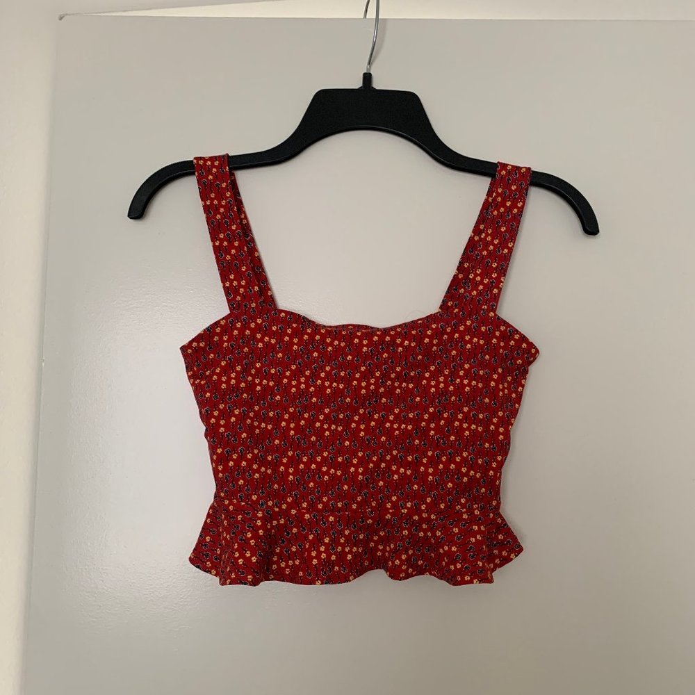 Red Floral Ruffly Tank Top